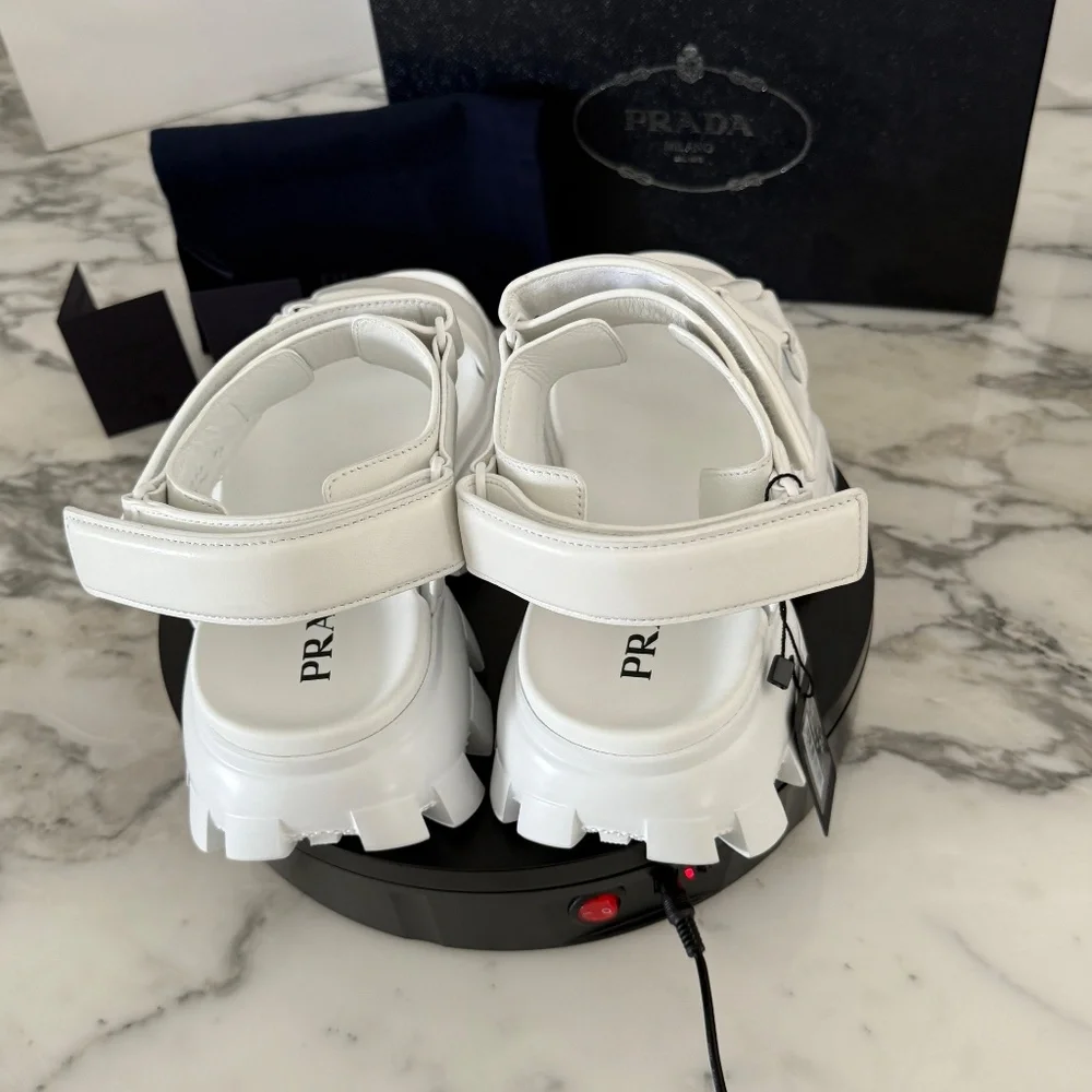 Prada 2x3077 Nappa Sport White Leather Men's Sandal, US 10.5 (UK-9.5)